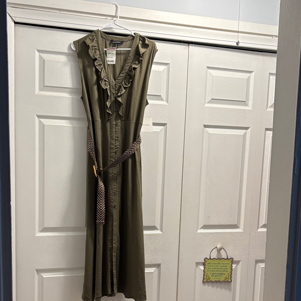 Ellen Tracy Khaki Ruffle Maxi Dress